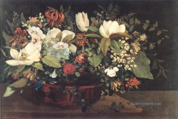 Klassische Blumen Werke - Korb mit Blumen Gustave Courbet Blumen
